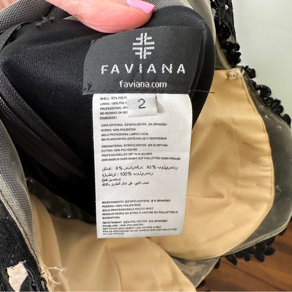 Faviana Black Chiffon Lace Embroidered Beaded Top Prom Evening Gown Dress Size 2 - Picture 9 of 11